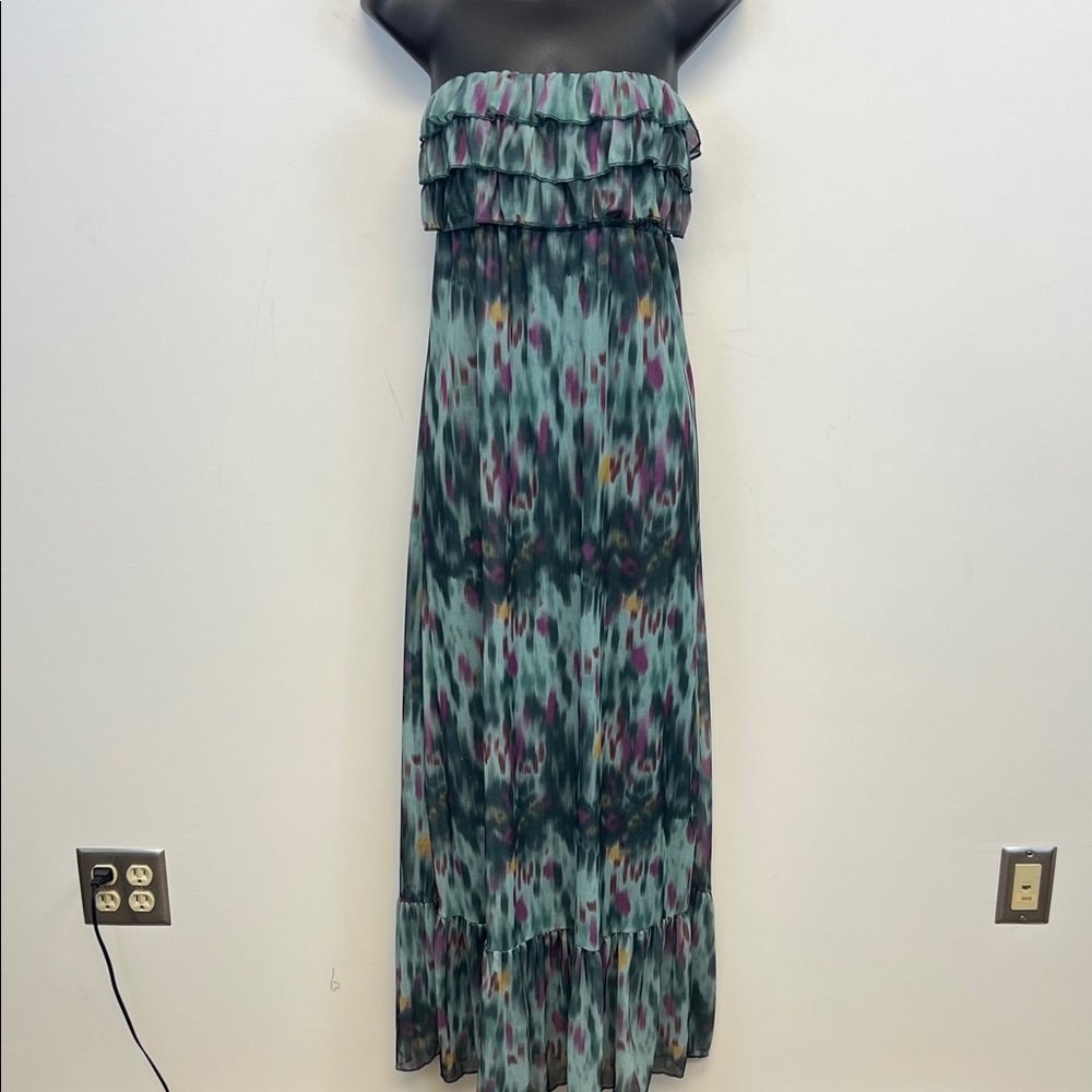 Eyelash Couture Turquoise Blue Purple Strapless Chic Feminie Flowy Dress Size L